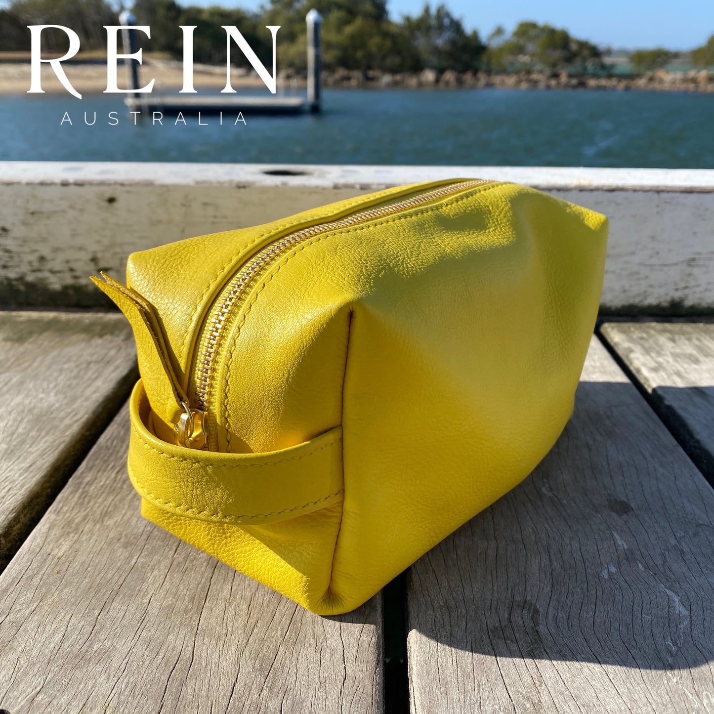Lined Leather Toiletry Bag - Sunshine