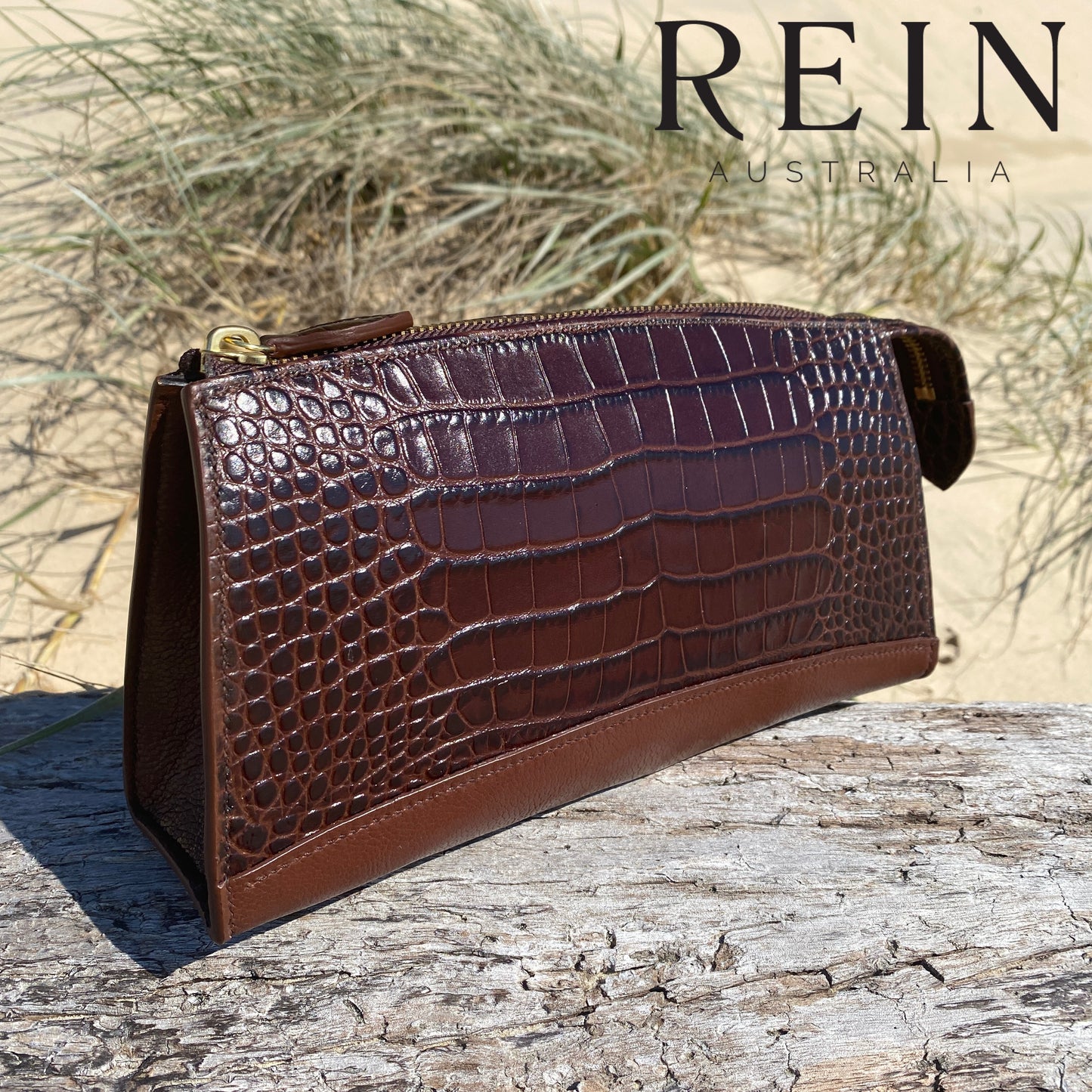 The Clutch - Brown Embossed Croc