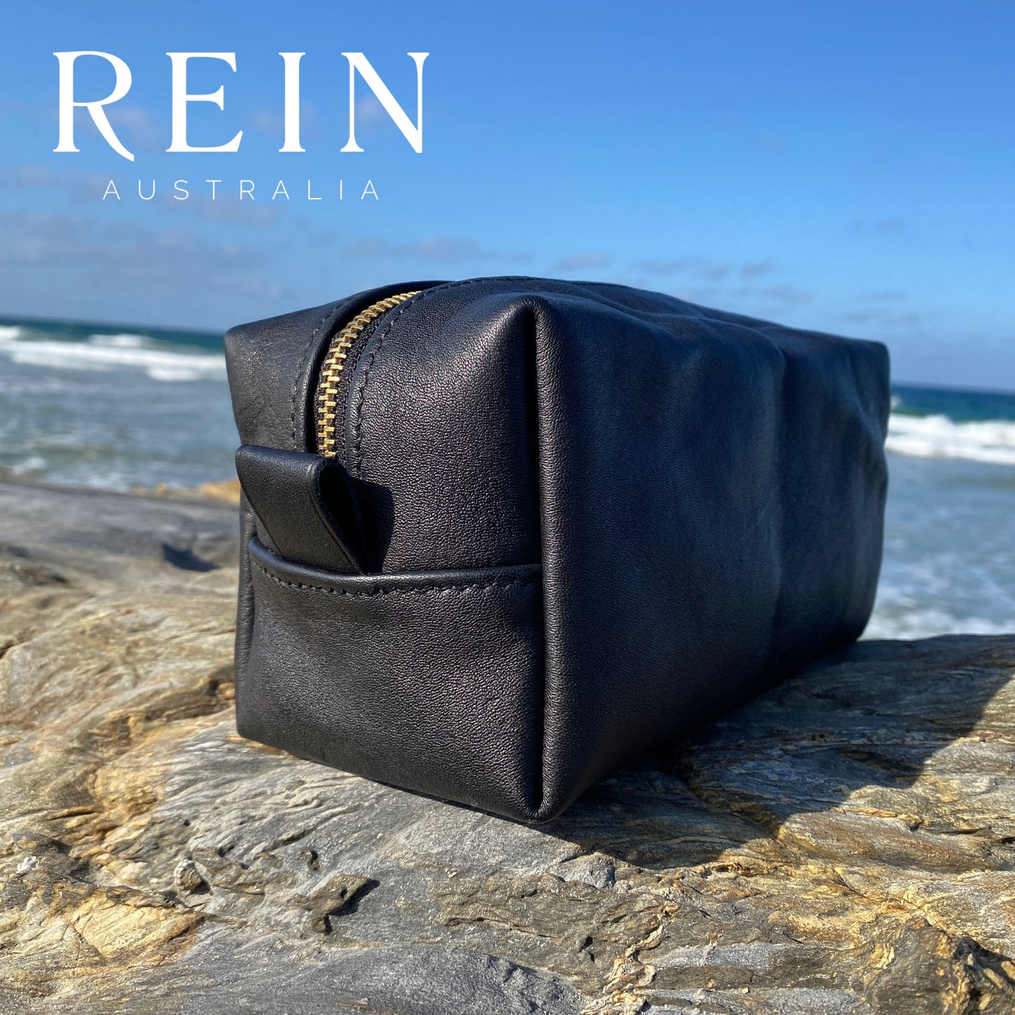 Upcycled Leather Toiletry Bag - Black